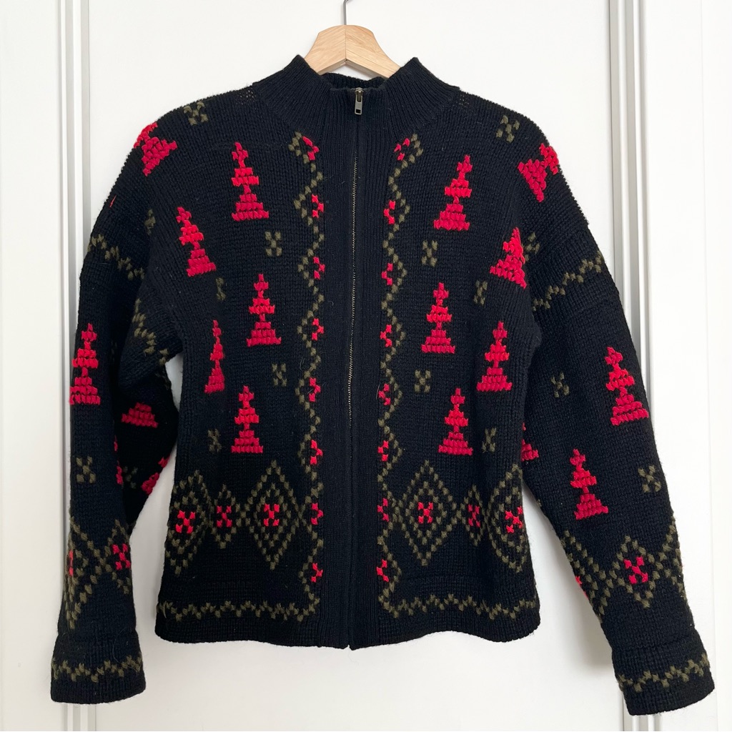 Vintage Marsh Landing Hand Embroidered 100 Shetland Wool Womens Sweater Size S